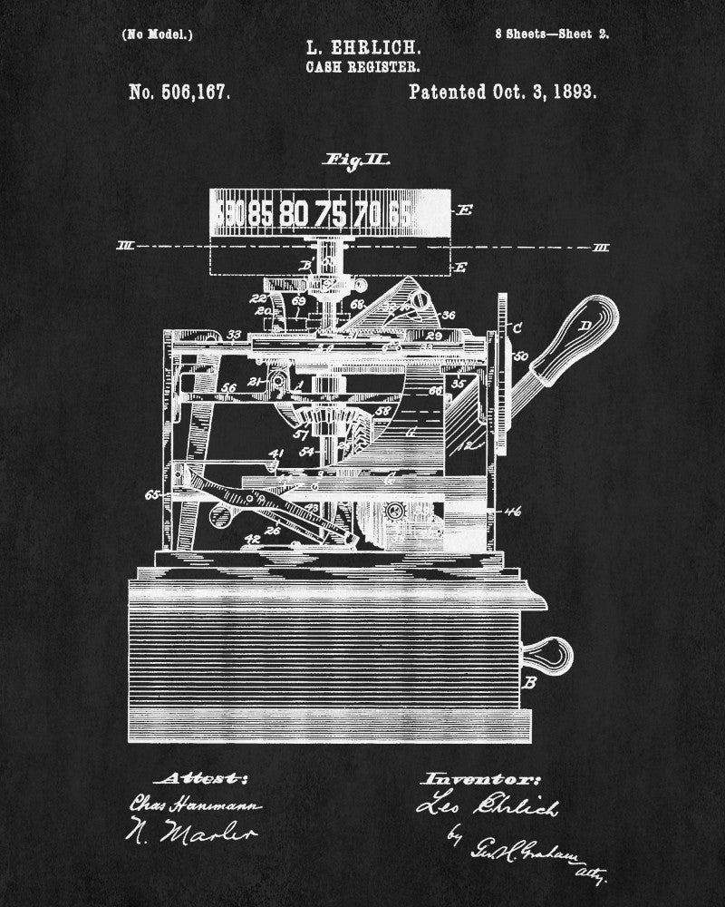 Cash Register Patent Print Antique Store Till Blueprint Poster