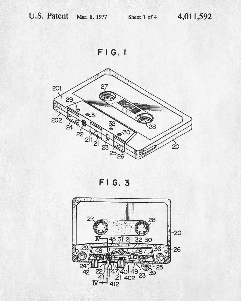 Cassette Tape Patent Print 80's Music Blueprint Poster