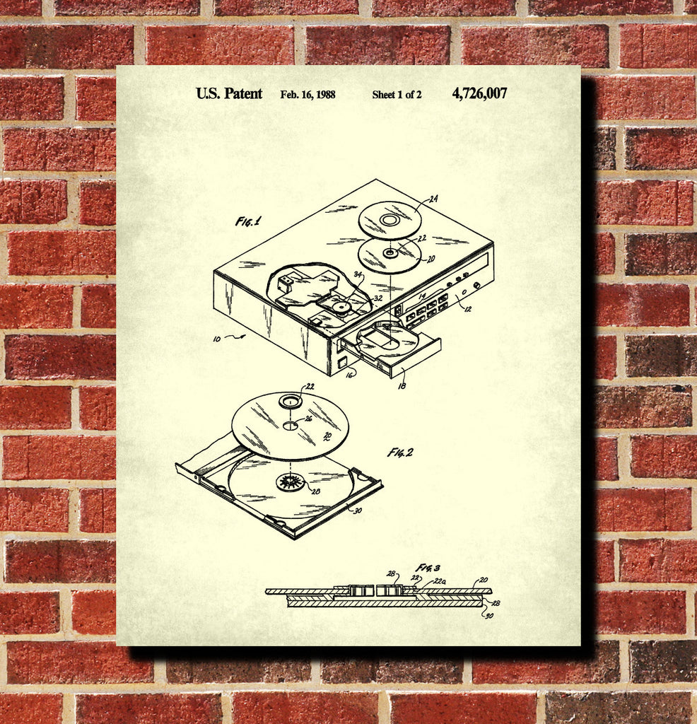 CD Player Patent Print Music Blueprint Compact Disc Poster