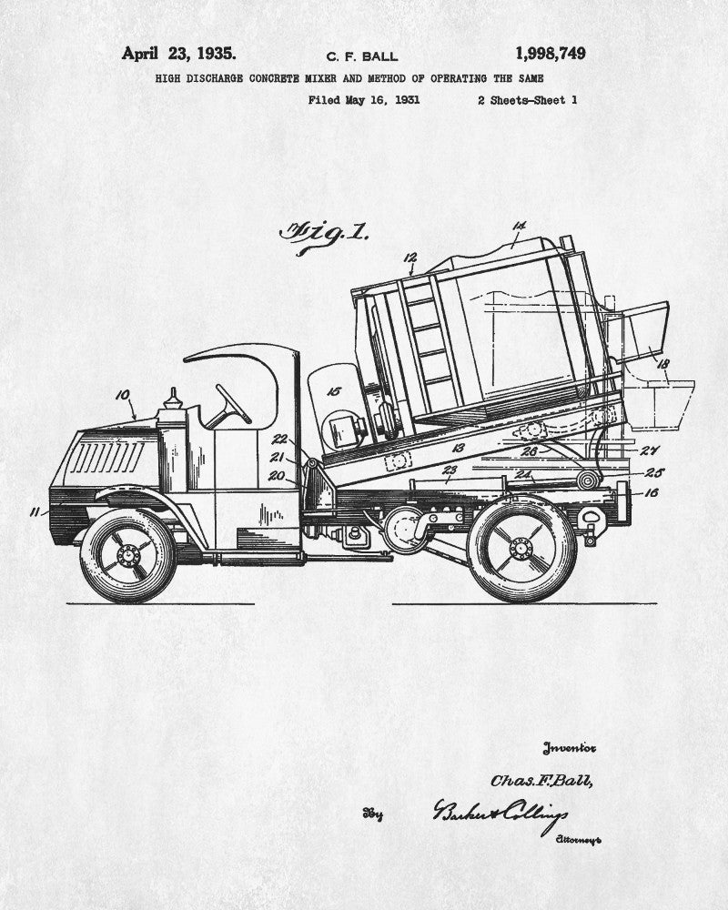 Cement Truck Blueprint Construction Patent Print Building Poster - OnTrendAndFab