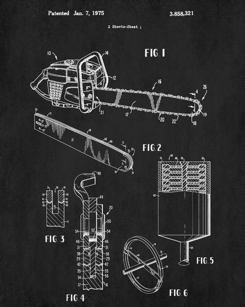 Chainsaw Patent Lumberjack Blueprint Forestry Poster