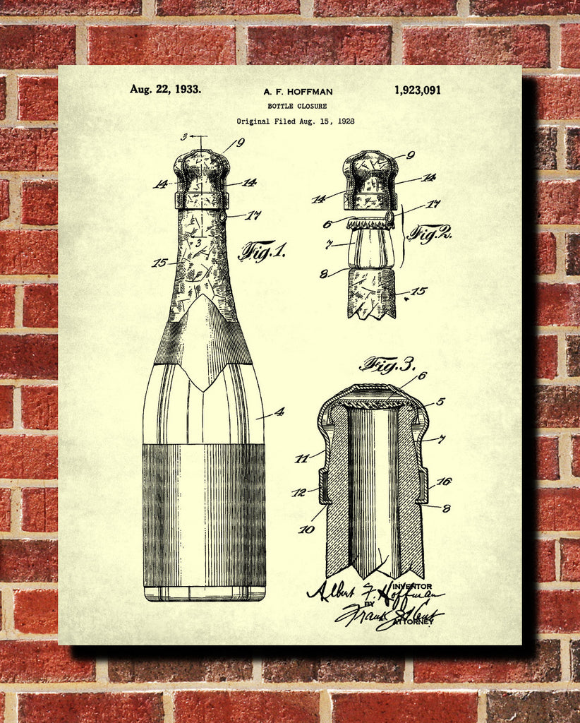 Champagne Bottle Patent Print Cafe Poster Bar Art - OnTrendAndFab