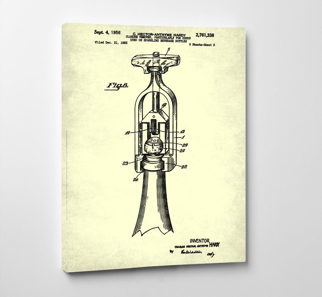 Champagne Bottle Opener Patent Poster Bar Art Cafe Print - OnTrendAndFab