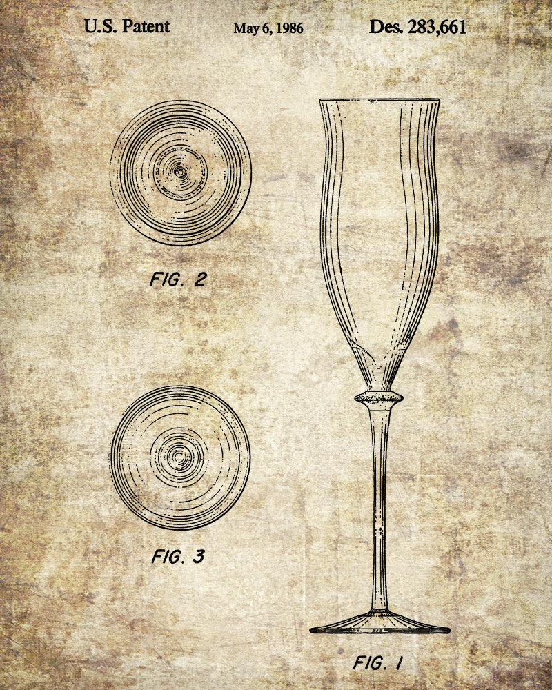 Champagne Flutes Glass Patent Print Bar Art Cafe Poster - OnTrendAndFab