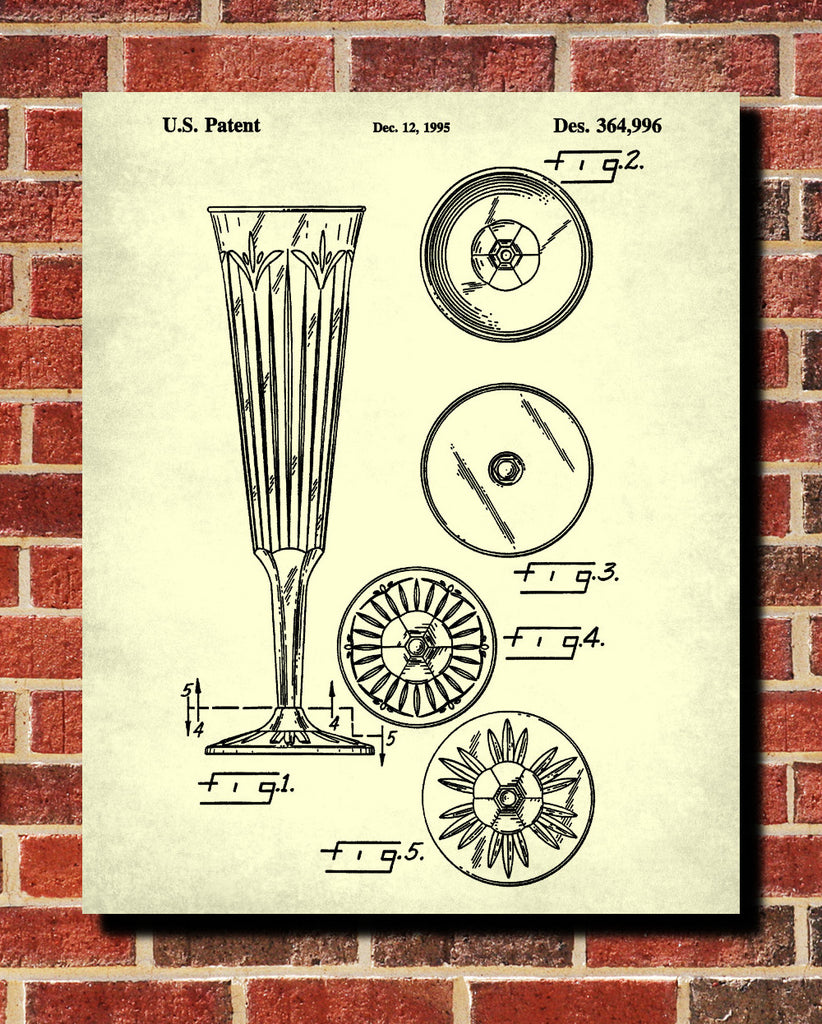 Champagne Flute Glass Patent Print Cafe Poster Bar Art - OnTrendAndFab