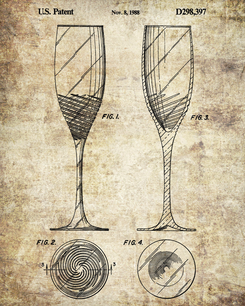 Champagne Flute Glass Patent Print Bar Art Cafe Poster - OnTrendAndFab