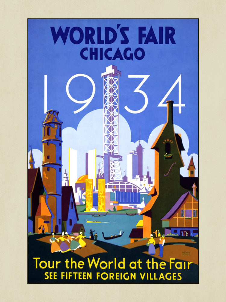 Chicago 1934 World Fair Print Vintage Travel Poster Art