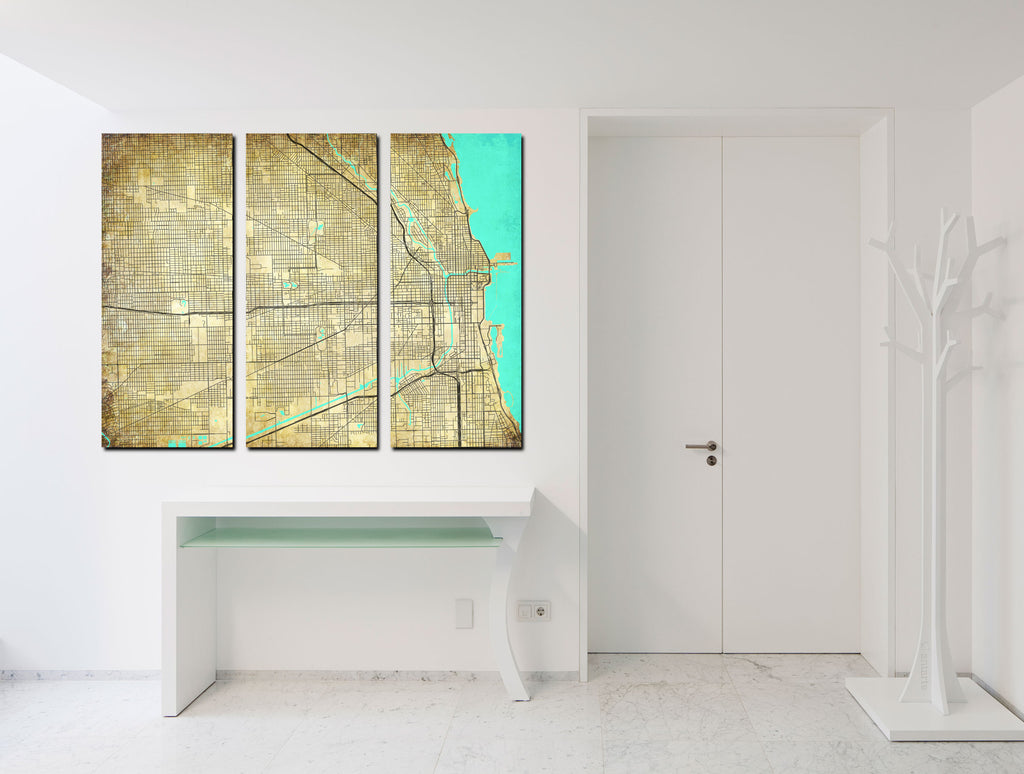 Chicago map 3 panel canvas