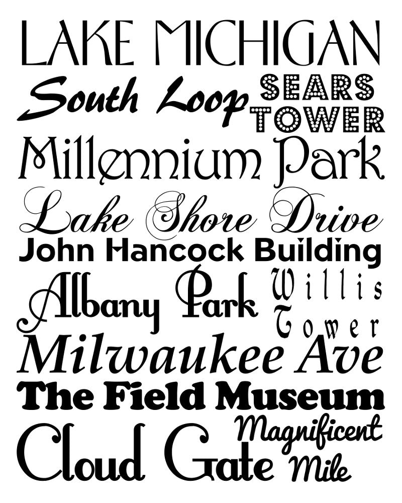 Chicago Neighbourhood Print Typography Scroll