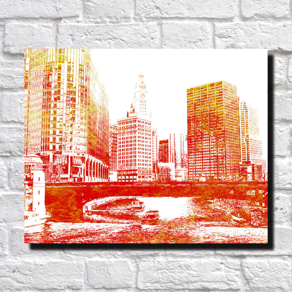 Chicago City Skyline Print Landscape Poster Feature Wall Art