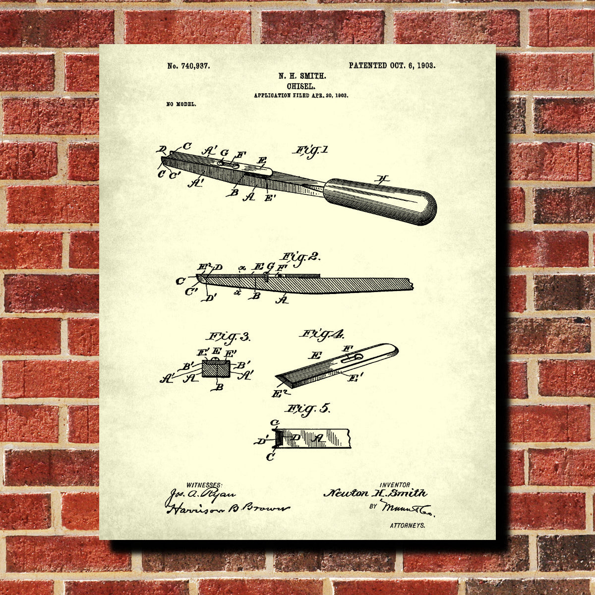 Carpenters Chisel Patent Print Hand Tools Blueprint Workshop Poster ...