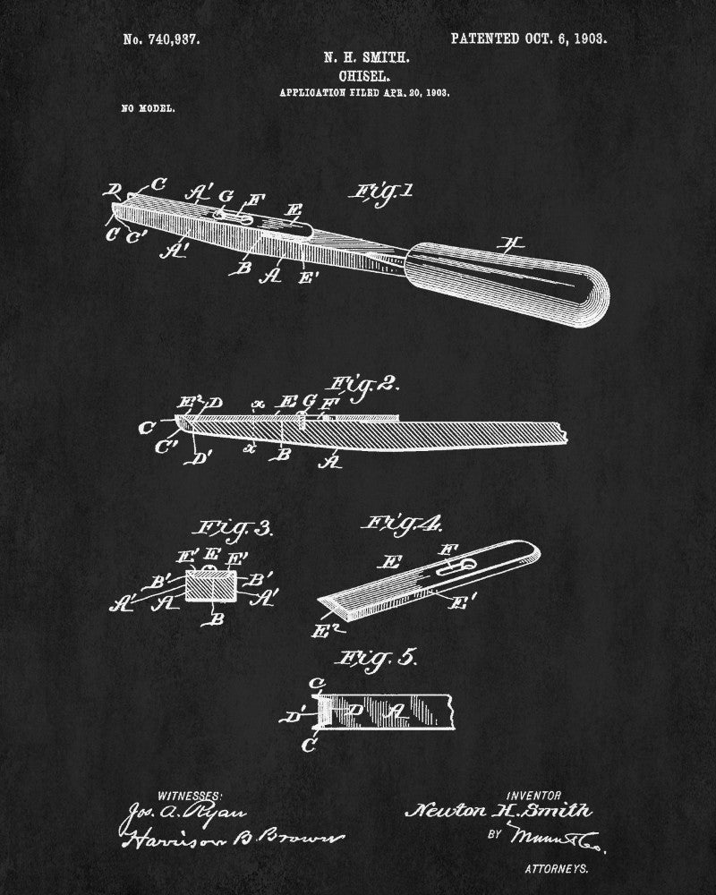 Carpenters Chisel Patent Print Hand Tools Blueprint Workshop Poster ...