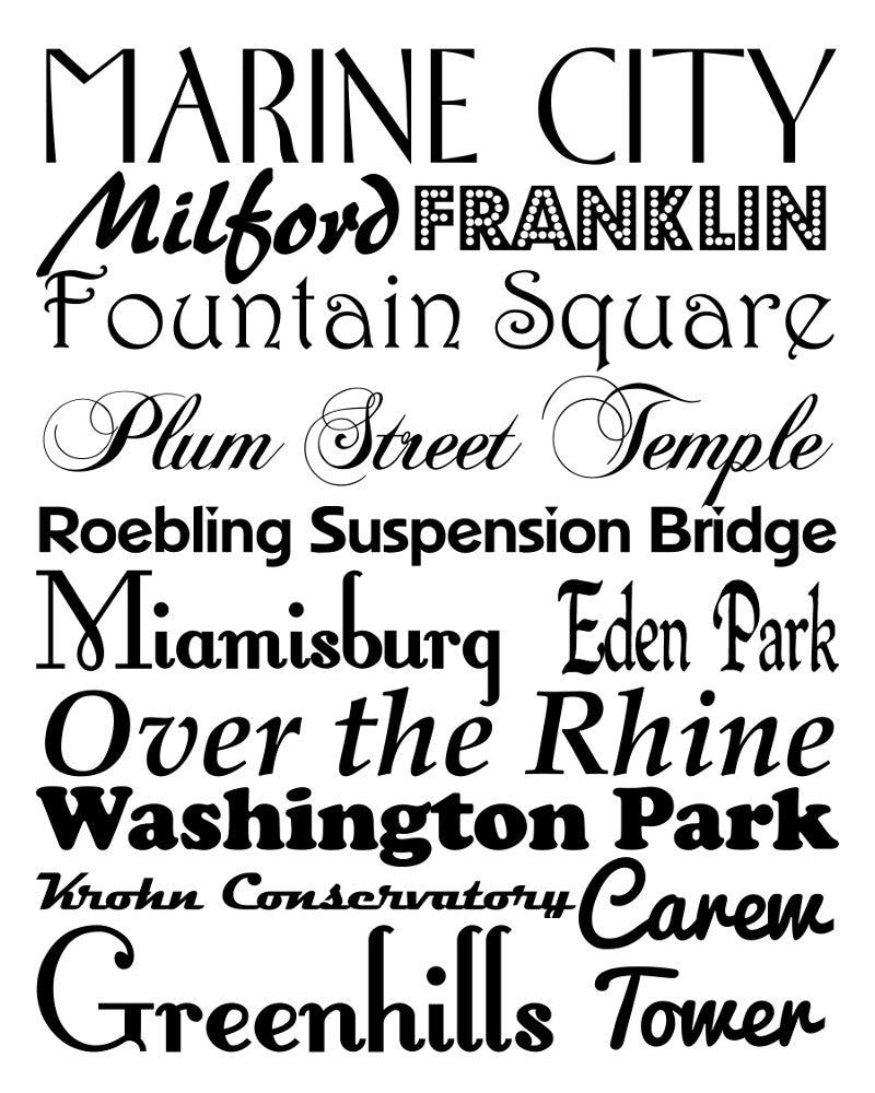 Cincinnati Neighbourhood Print Typography Scroll
