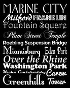 Cincinnati Neighbourhood Print Typography Scroll