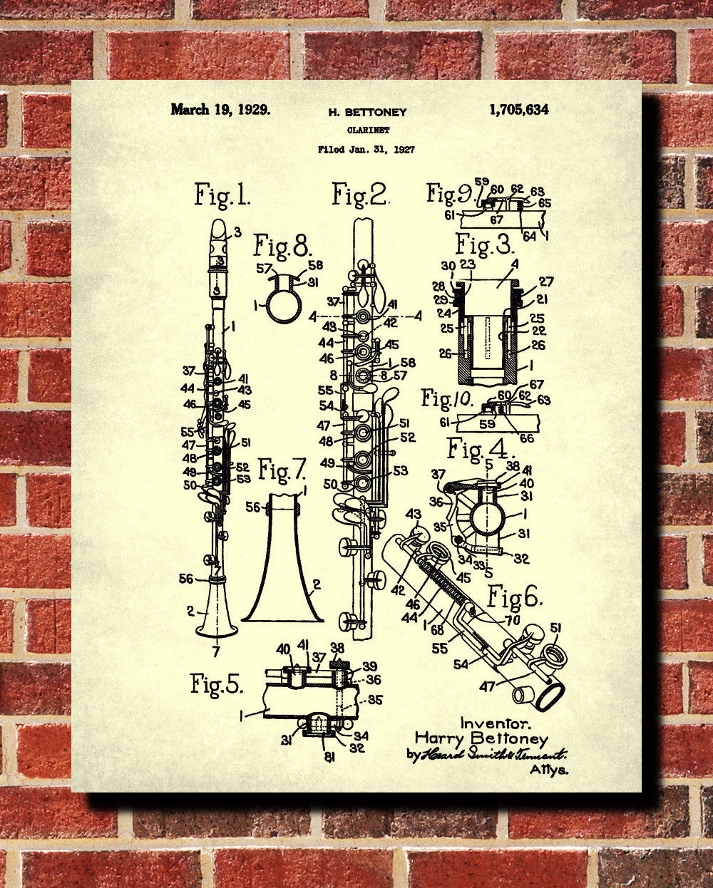 Clarinet Patent Print Orchestral Musical Instrument Wall Art Poster
