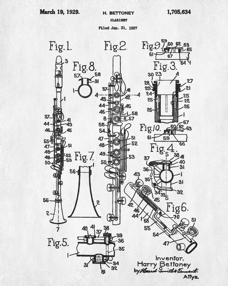 Clarinet Patent Print Orchestral Musical Instrument Wall Art Poster