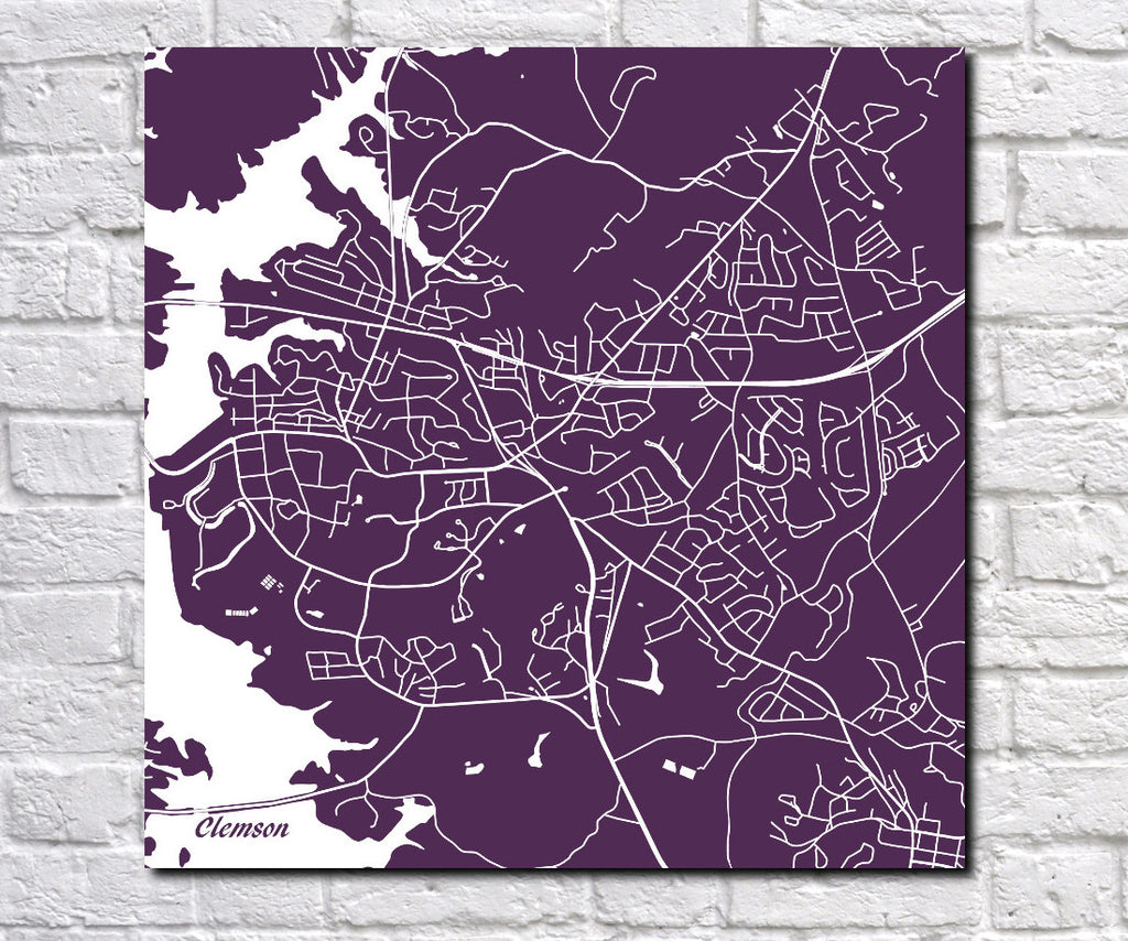 Clemson SC Street Map Print Custom Wall Map