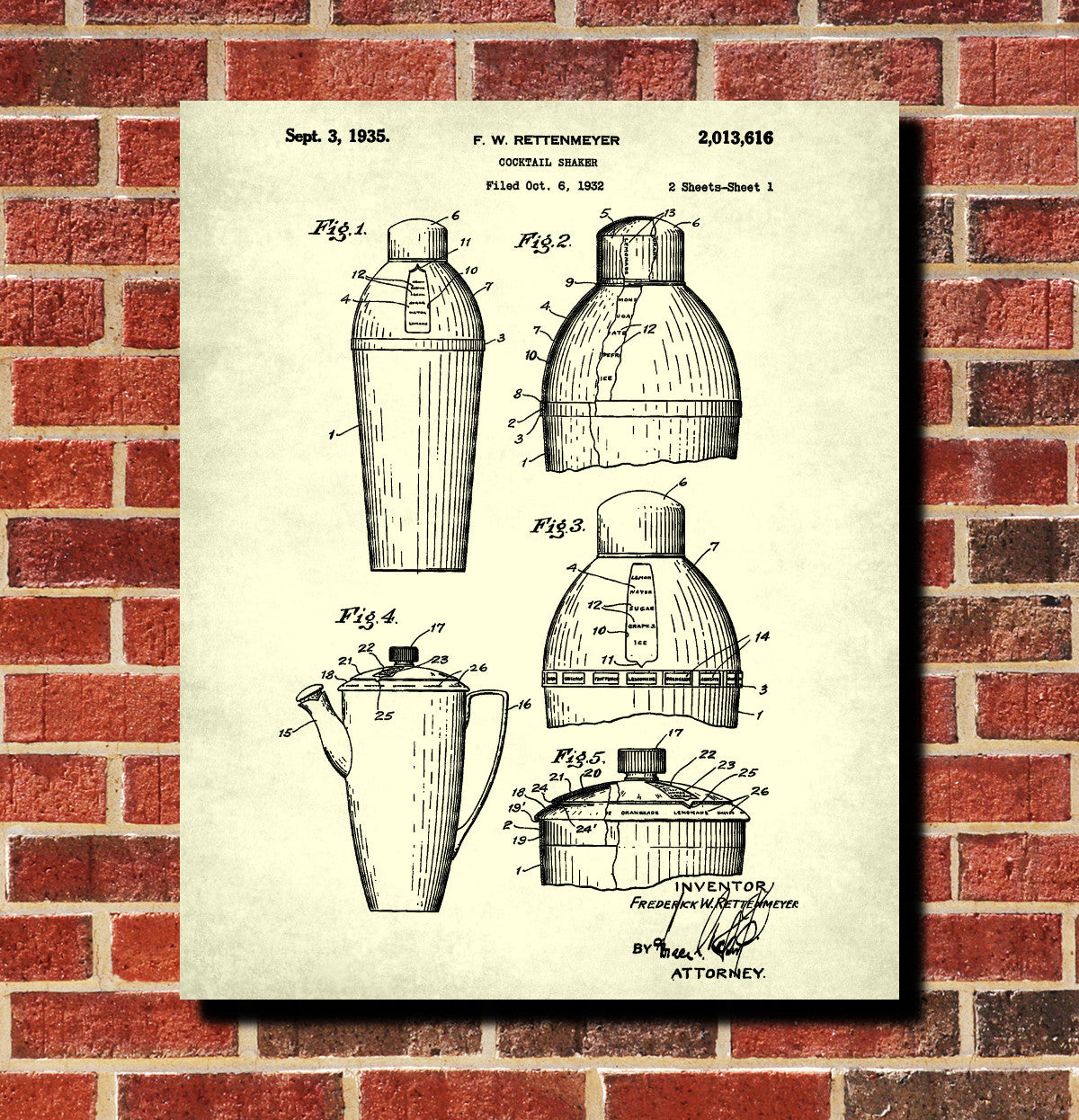 Bar Poster Cocktail Shaker Patent Print Cafe Art Pub Wall Poster