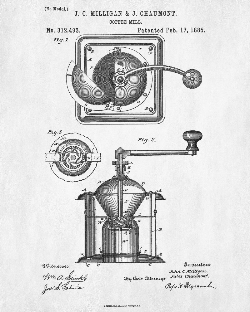 Coffee Grinder Patent Print Cafe Blueprint Kitchen Poster - OnTrendAndFab