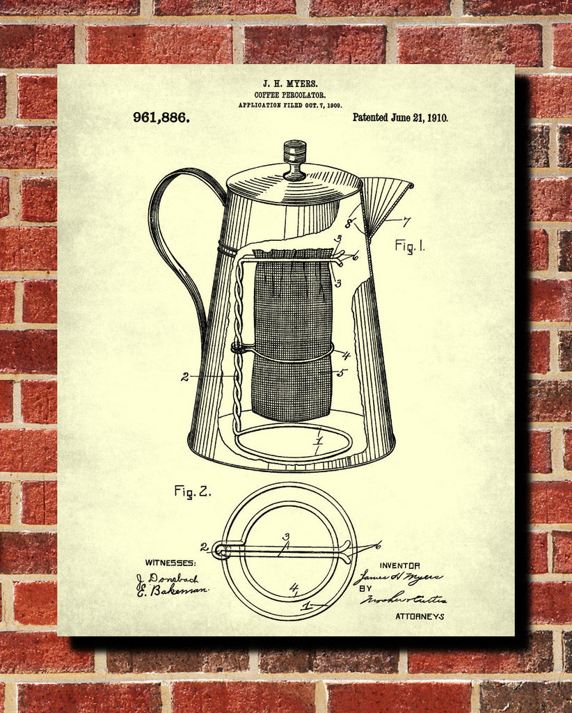 Coffee Percolator Patent Print Kitchen Poster Cafe Blueprint - OnTrendAndFab