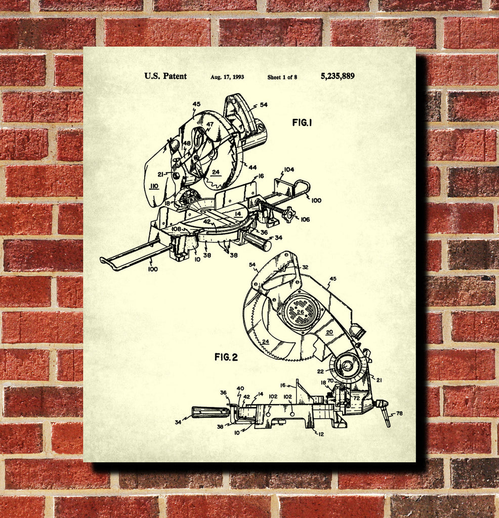 Compound Miter Saw Patent Print Power Tools Blueprint Poster