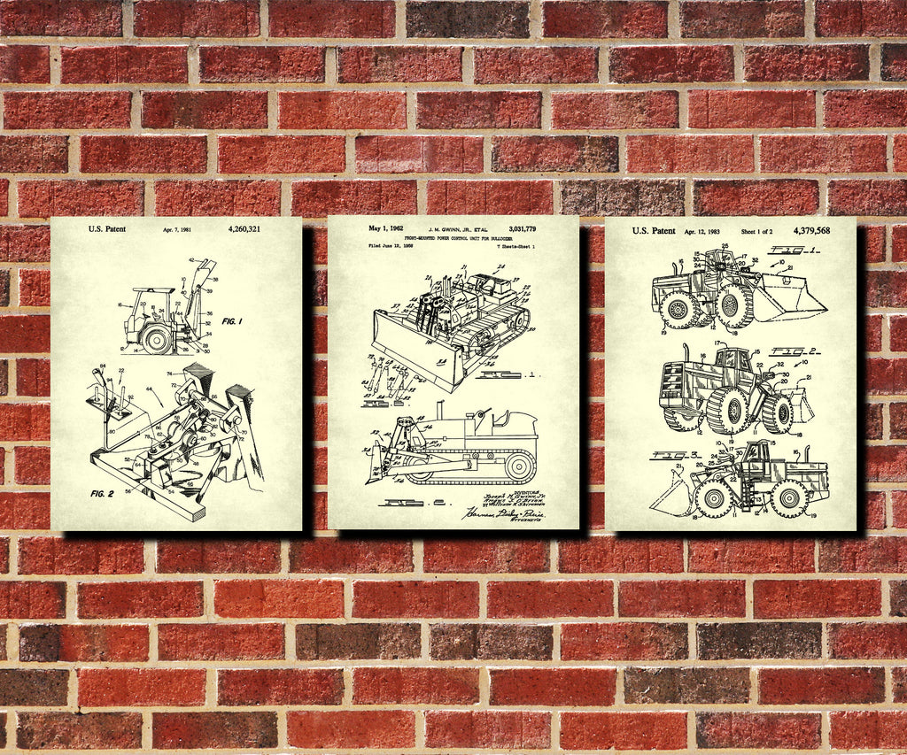 Machinery Patent Prints Set 3 Construction Equipment Posters