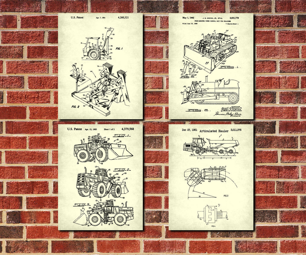 Construction Equipment Patent Prints, Set 4 Mining Posters