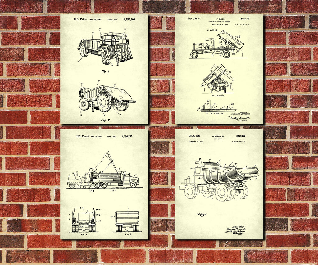 Construction Equipment Posters, Set 4 Mining Patent Prints