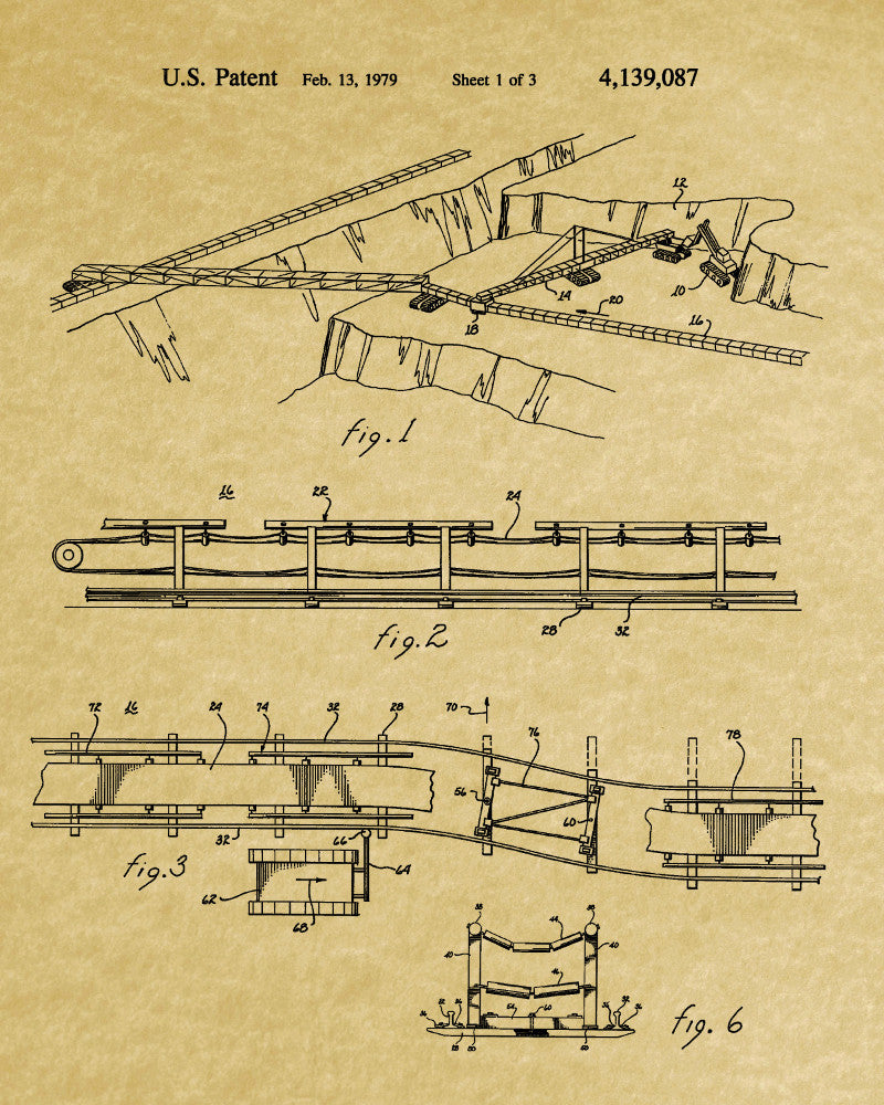 Mining Belt Conveyor Patent Print Gold Rush Poster