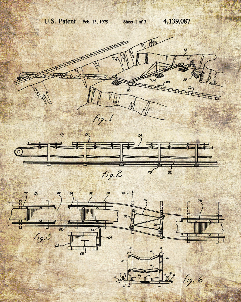 Mining Belt Conveyor Patent Print Gold Rush Poster