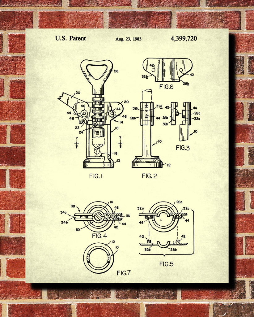 Corkscrew Blueprint Wine Bar Patent Print Cafe Poster - OnTrendAndFab