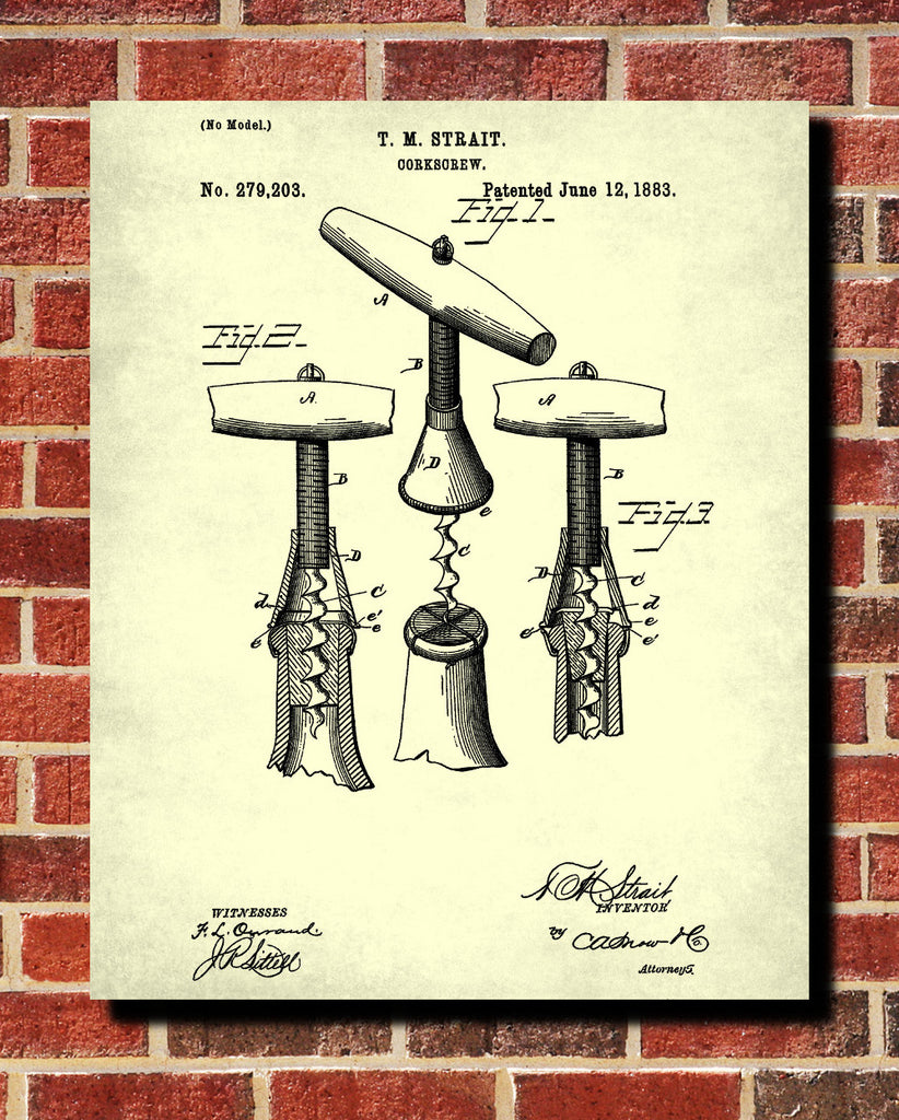 Corkscrew Patent Print Cafe Poster Wine Bar Blueprint - OnTrendAndFab