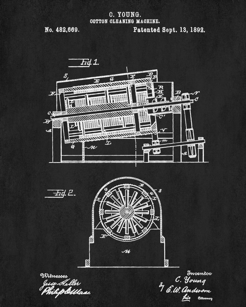 Farm Equipment Patent Print, Cotton Cleaning Machine Poster