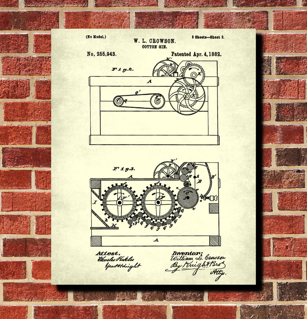 Farm Equipment Patent Print, Cotton Gin Poster
