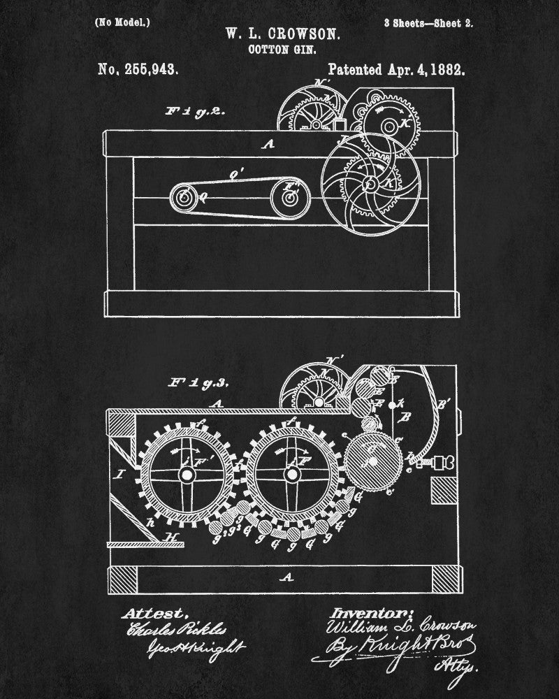 Farm Equipment Patent Print, Cotton Gin Poster