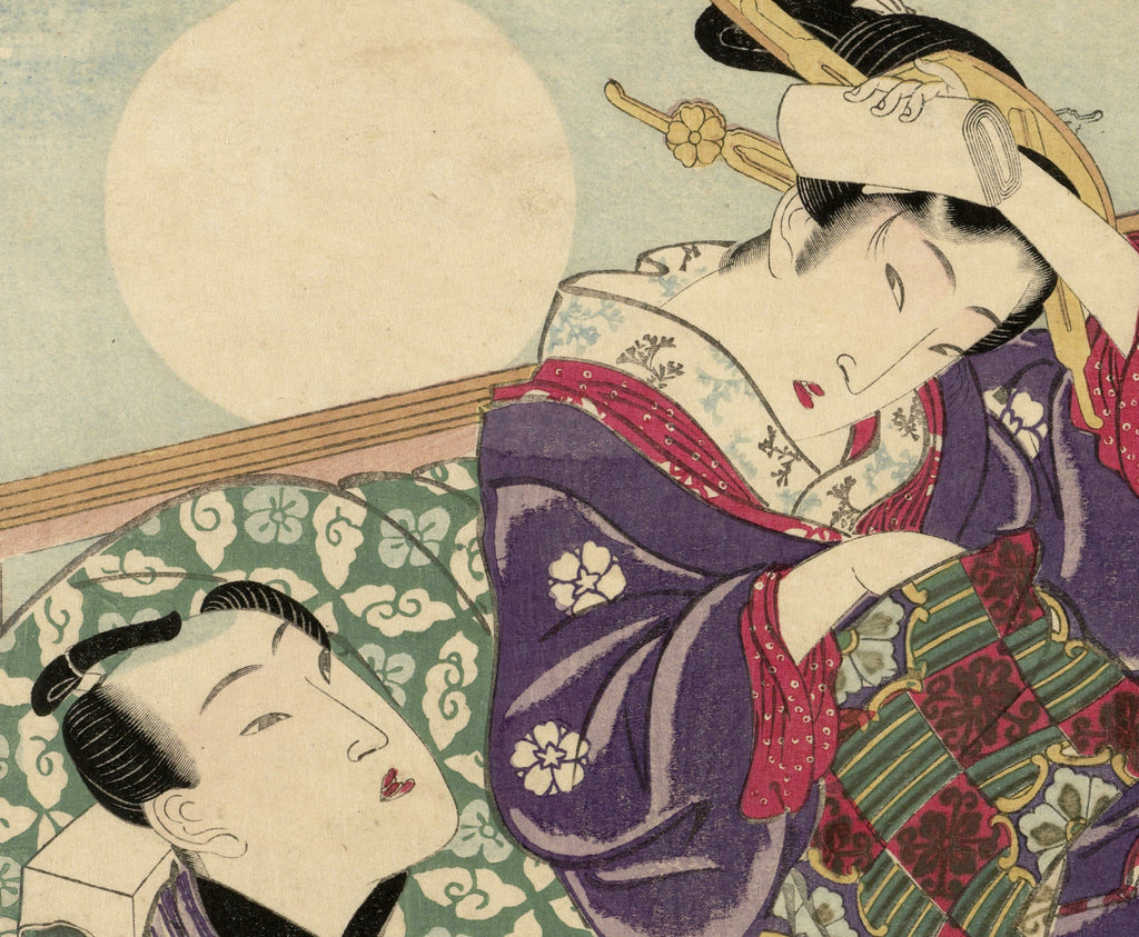 Keisai Eisen, Japanese Art Print : Couple in Full Moon