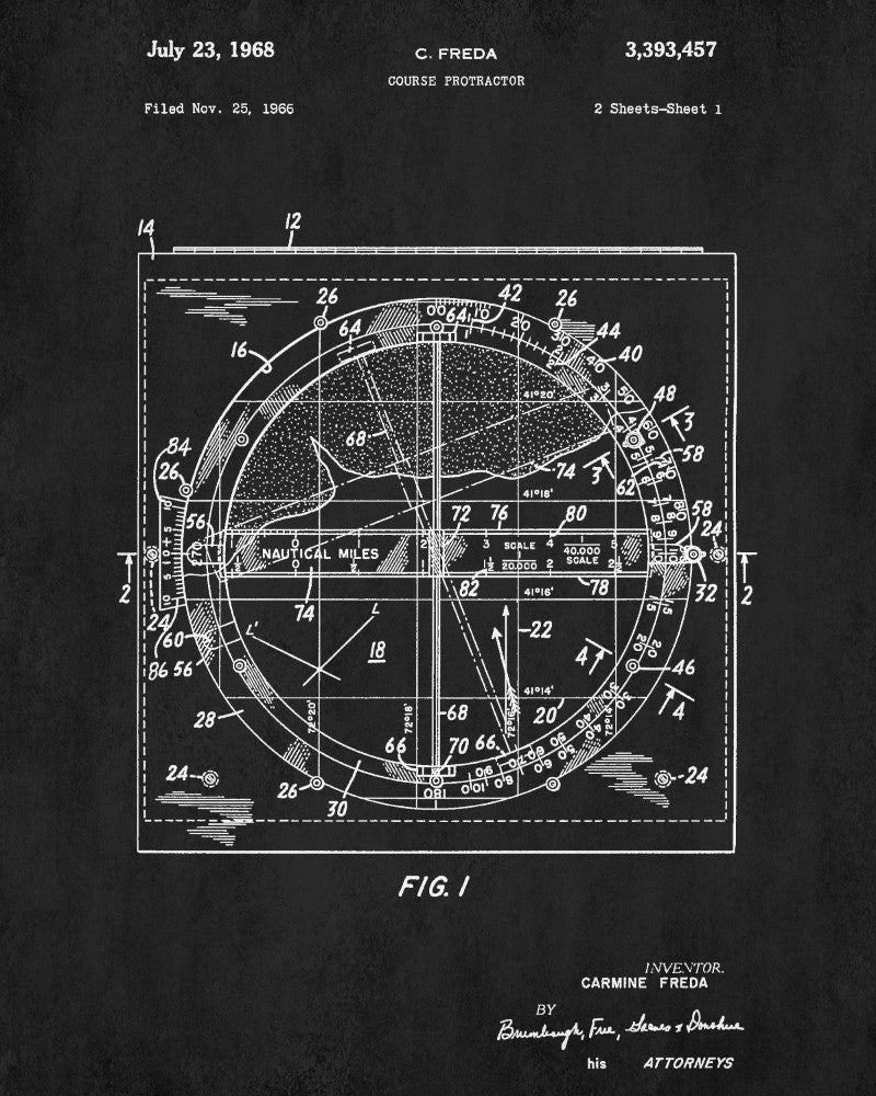 Course Protractor Patent Print Sailing Blueprint Nautical Poster
