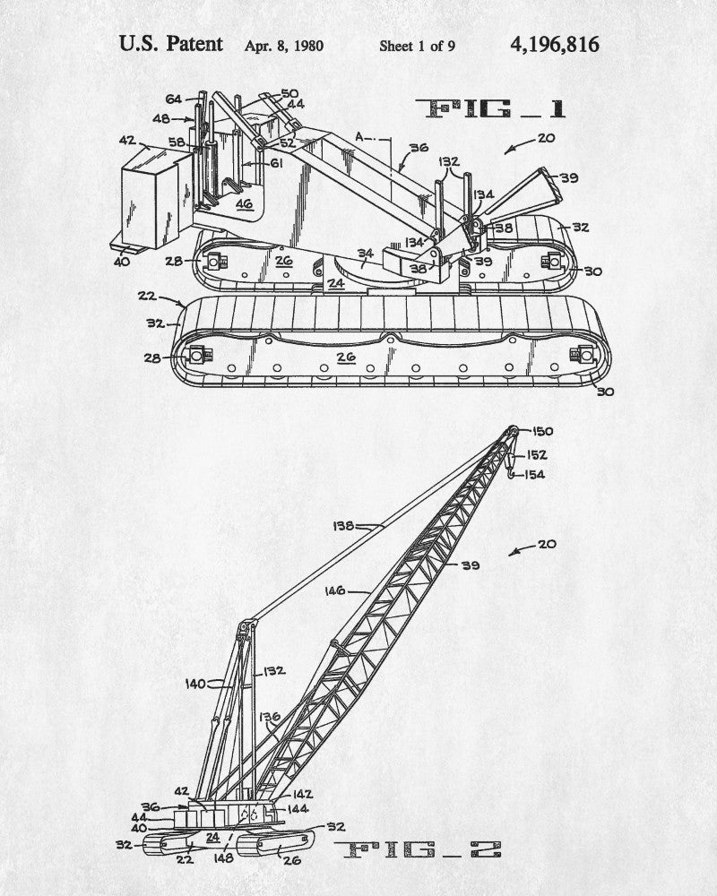 Crane Patent Print Construction Blueprint Building Poster