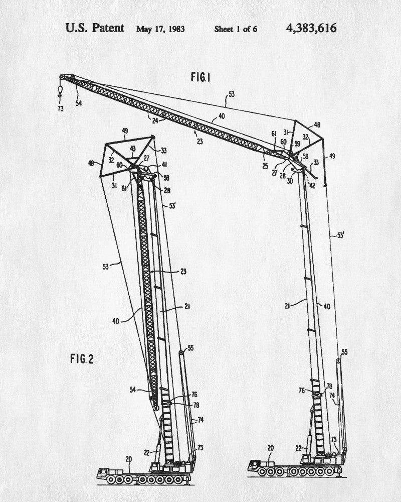 Crane Blueprint Building Poster Construction Patent Print