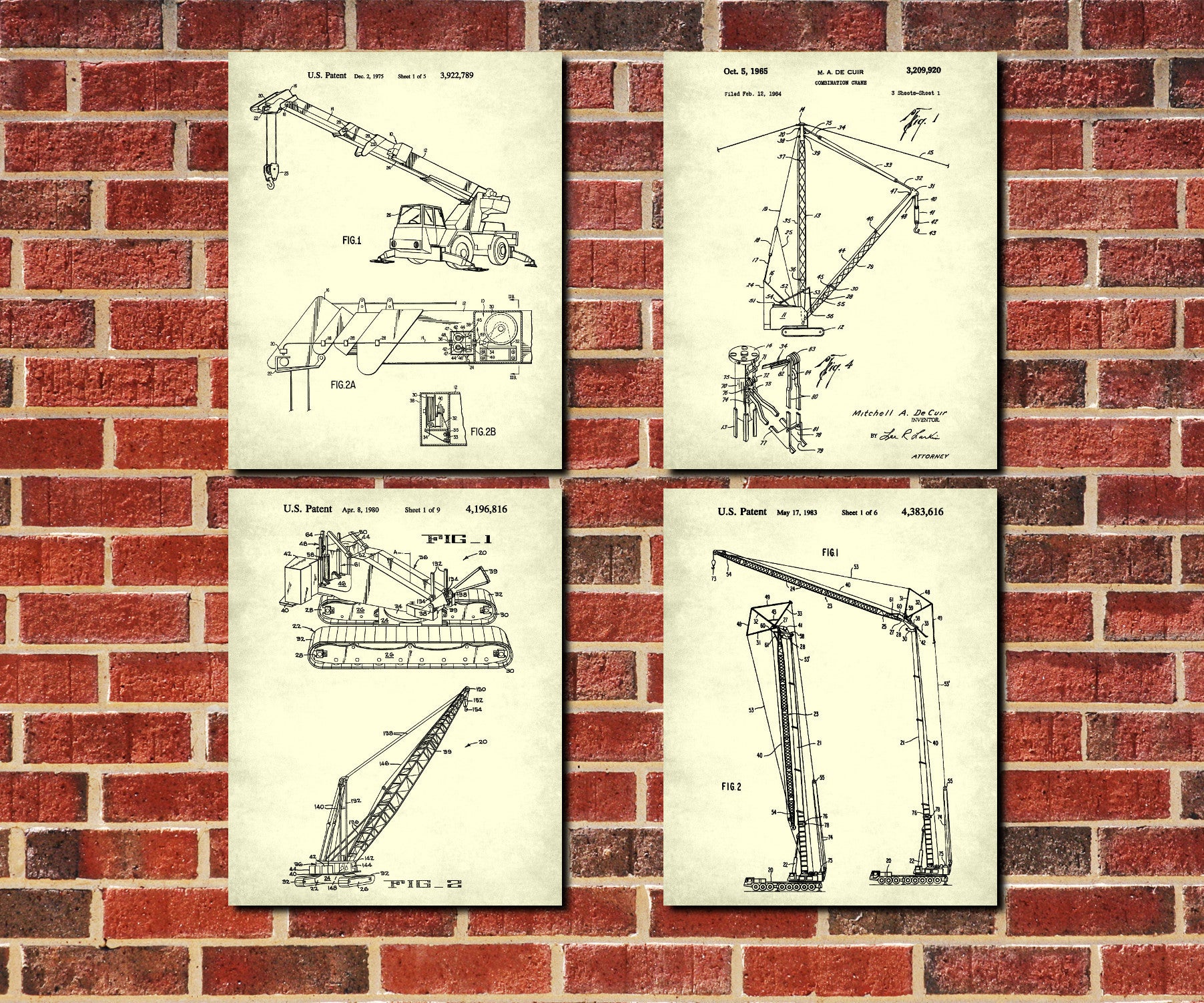 Crane Patent Prints Set 4 Construction Machinery Posters