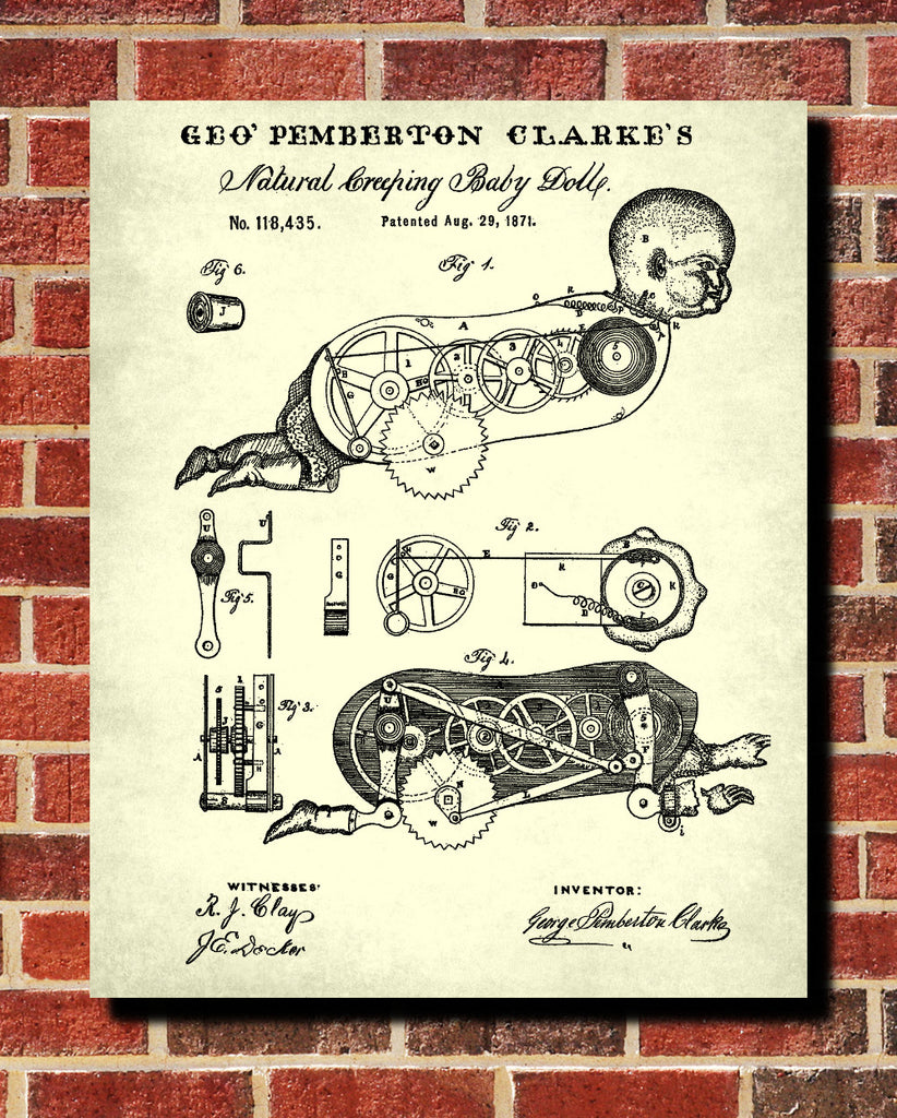 Mechanical Doll Patent Print Vintage Toy Blueprint Playroom Poster - OnTrendAndFab