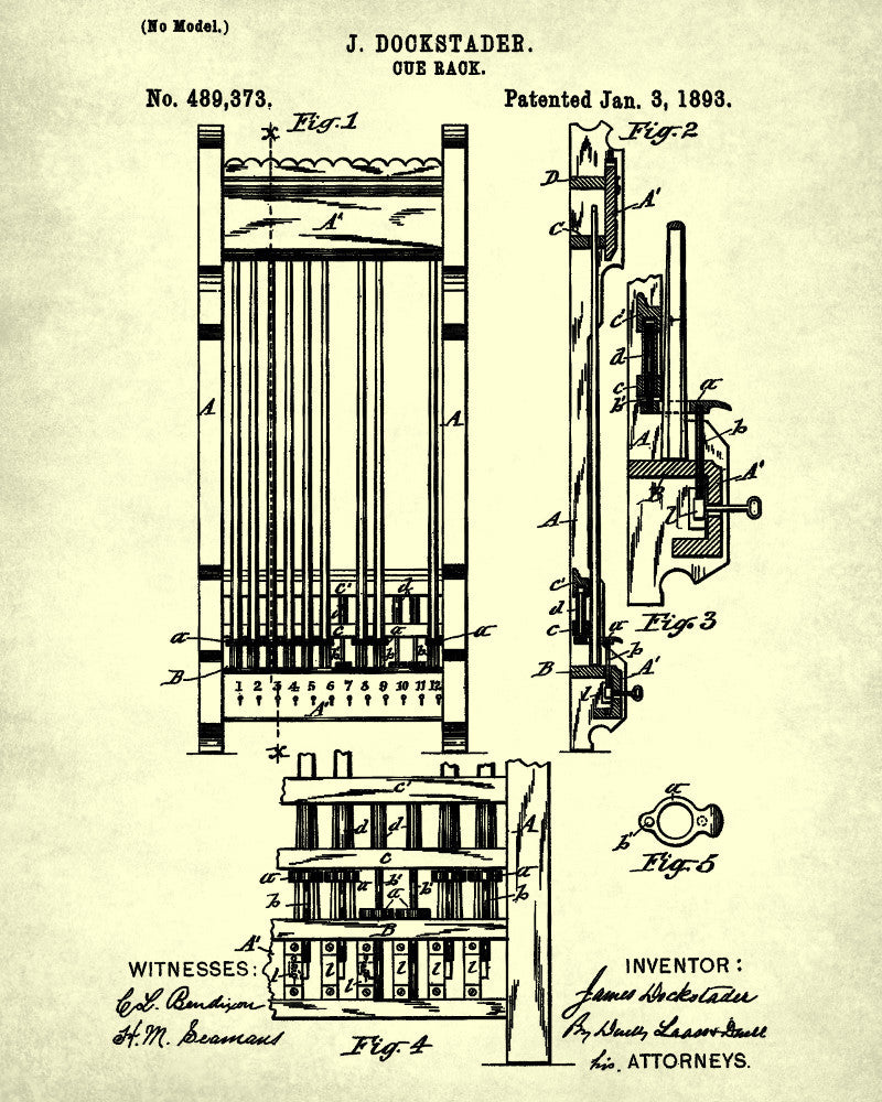Pool Cue Rack Blueprint Billiards Patent Print - OnTrendAndFab