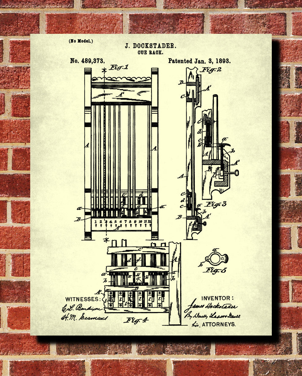 Pool Cue Rack Blueprint Billiards Patent Print - OnTrendAndFab