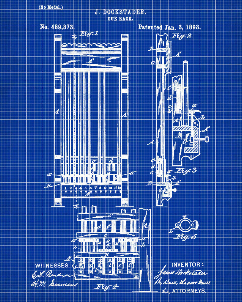 Pool Cue Rack Blueprint Billiards Patent Print - OnTrendAndFab