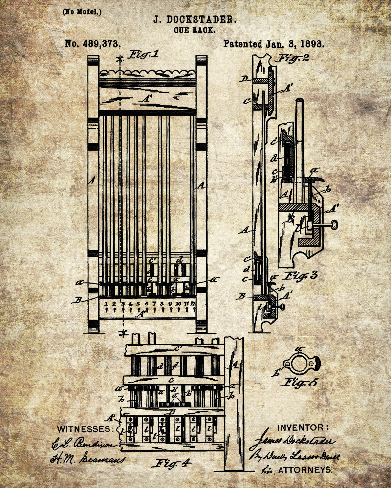 Pool Cue Rack Blueprint Billiards Patent Print - OnTrendAndFab