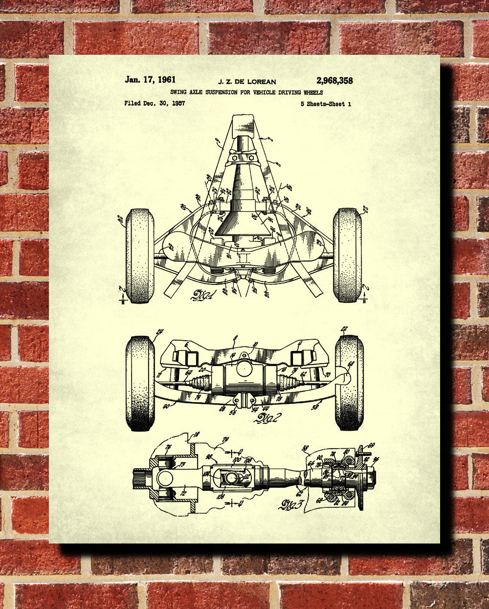 De Lorean Blueprint Automotive Car Axle Patent Print - OnTrendAndFab