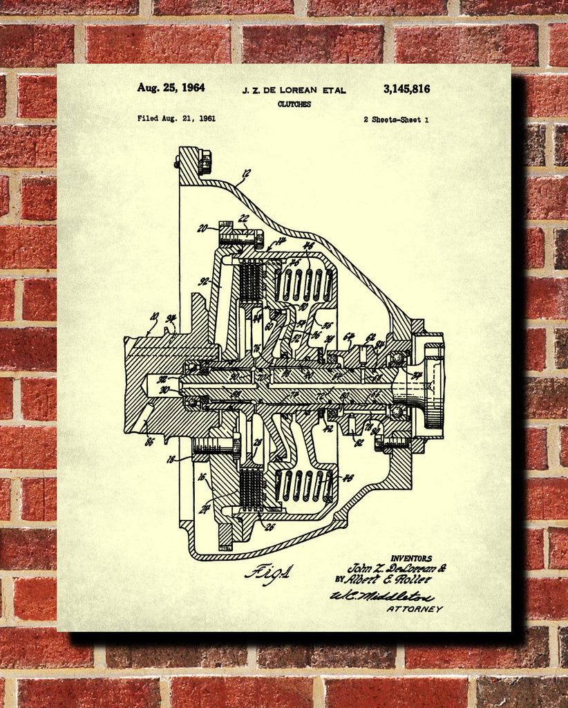 De Lorean Blueprint Car Clutch Patent Print - OnTrendAndFab