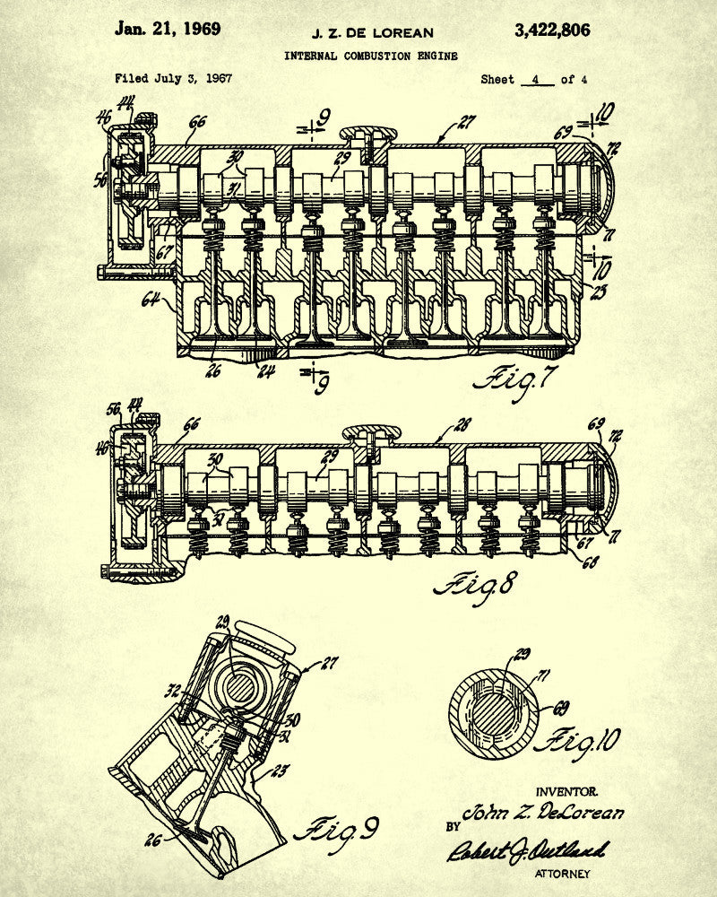 DeLorean Blueprint Car Engine Automotive Patent Print - OnTrendAndFab