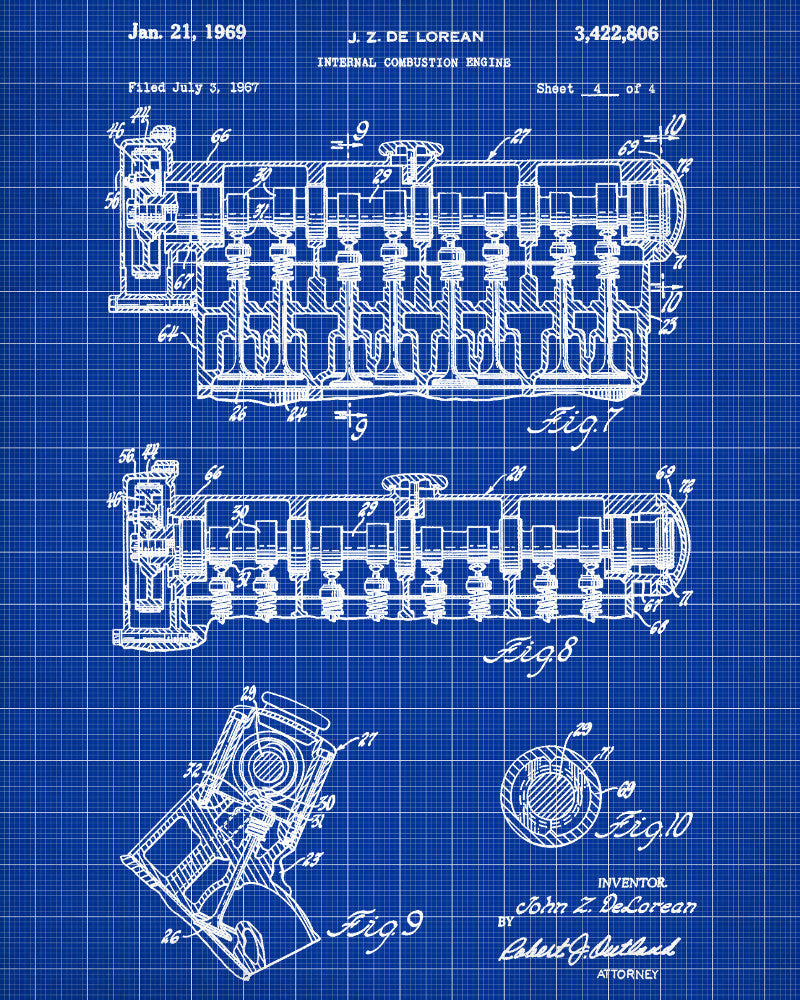 DeLorean Blueprint Car Engine Automotive Patent Print - OnTrendAndFab