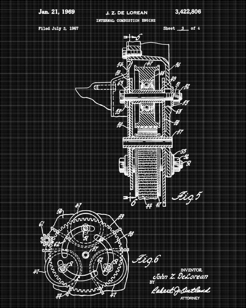 DeLorean Blueprint Automotive Car Engine Patent Print - OnTrendAndFab